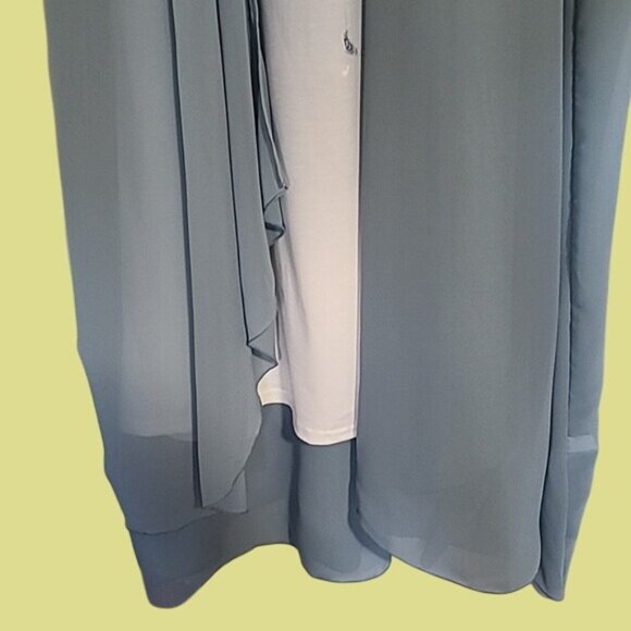 Two-Piece Womens Evening Dress & Sheer Long Overlay Duster V-Neck Embroidered Fl - Picture 4 of 11